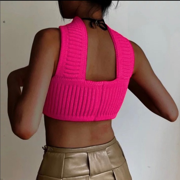 New just in Y2K High quality knit halter crop top in color BLACK - Picture 6 of 8